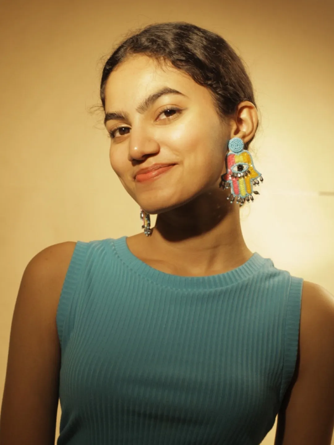Colourful Beaded Hamsa Evil Eye Earrings