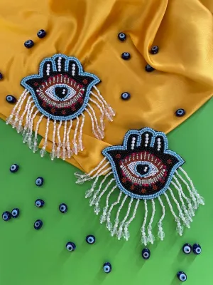 Colourful Beaded Hamsa Evil Eye Earrings