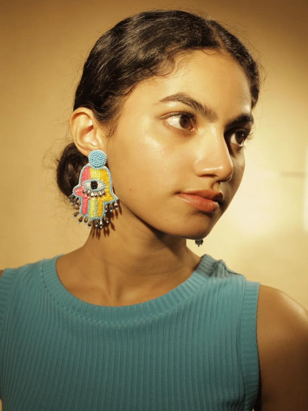 Colourful Beaded Hamsa Evil Eye Earrings