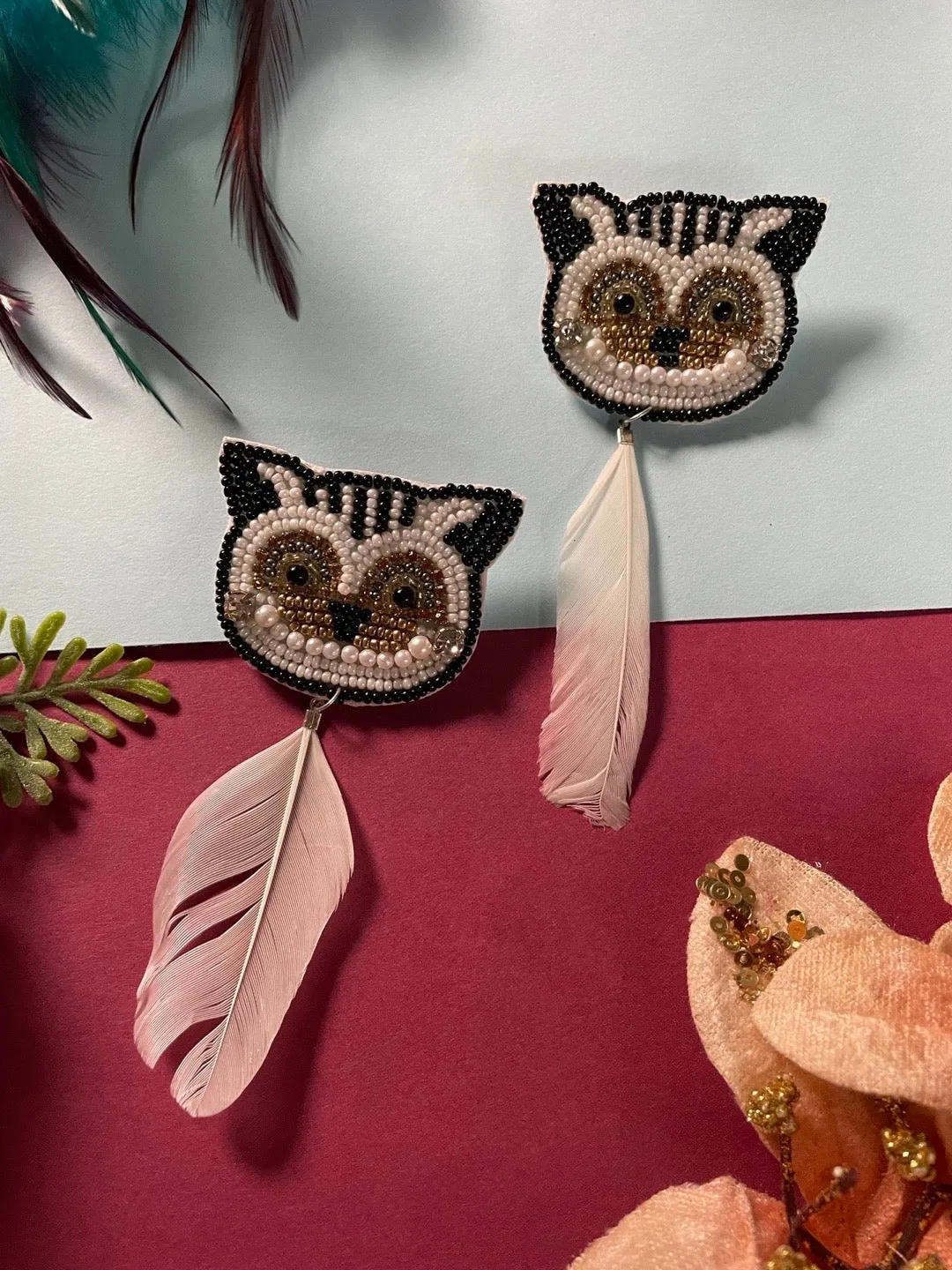 Colourful Beaded Owl Earrings