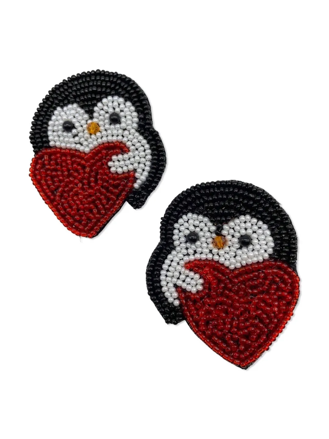 Colourful Beaded Penguin Heart Earrings