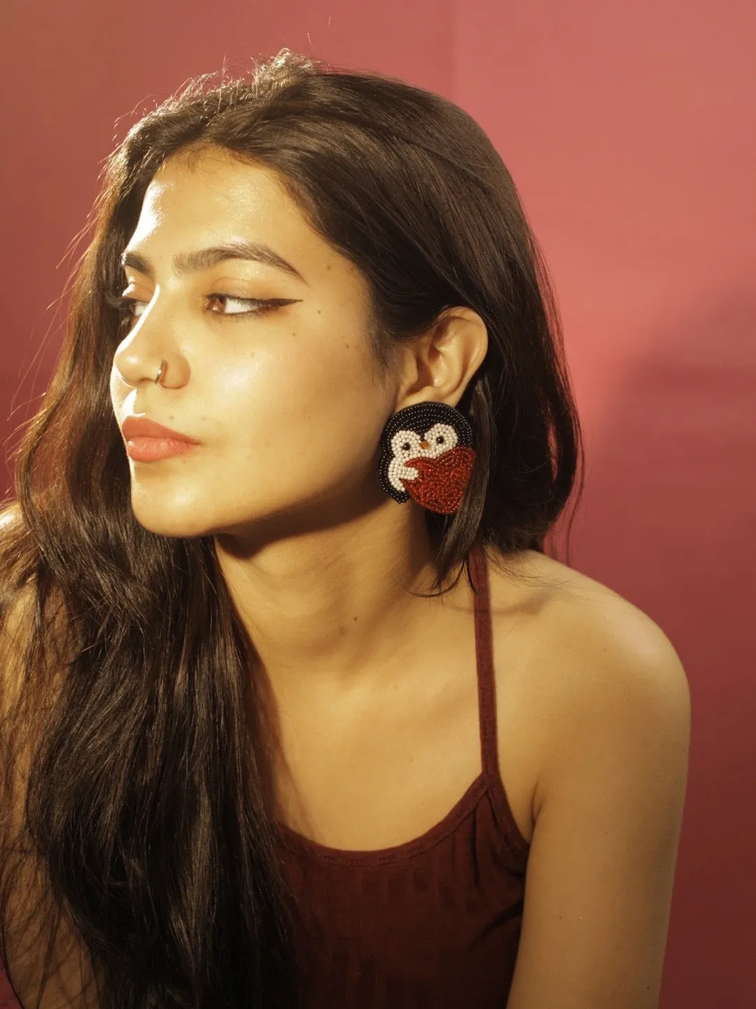 Colourful Beaded Penguin Heart Earrings