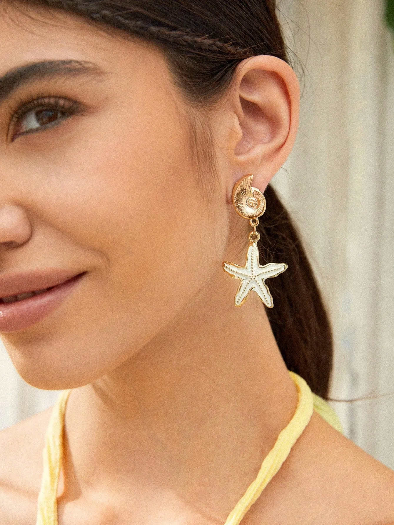 Conch Decor Starfish Drop Earrings