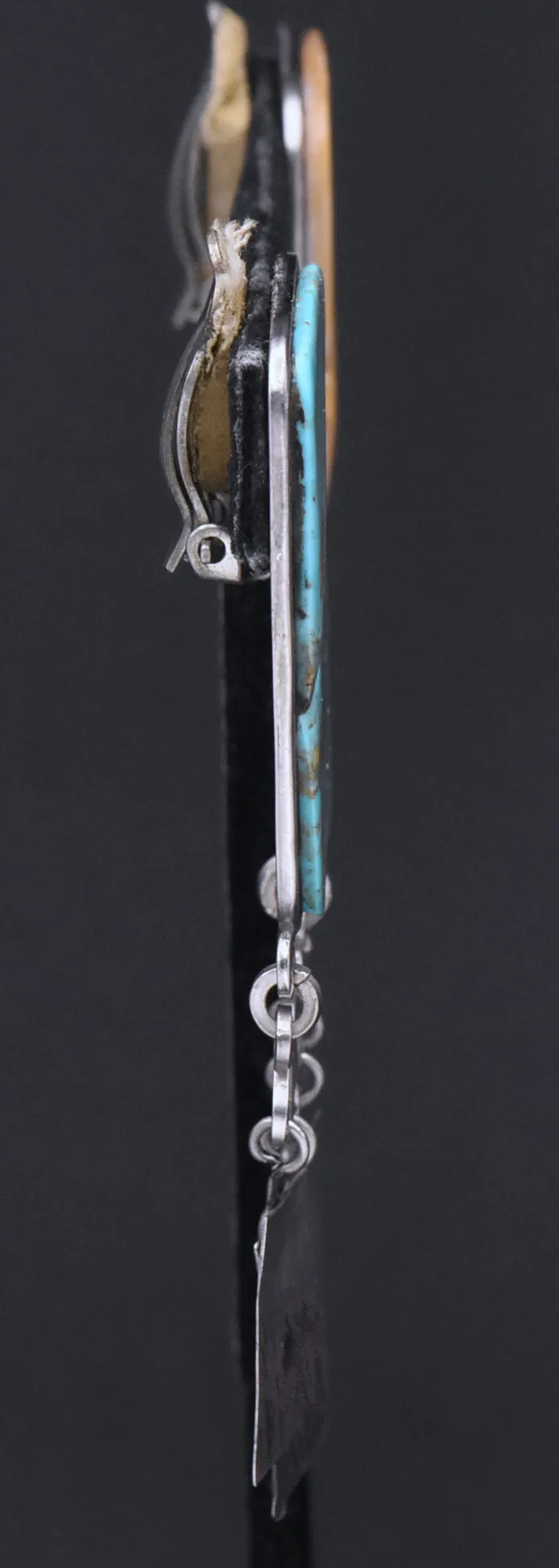Consuelo Campos - Vintage Handmade Turquoise and Shell Sterling Silver Clip On Earrings