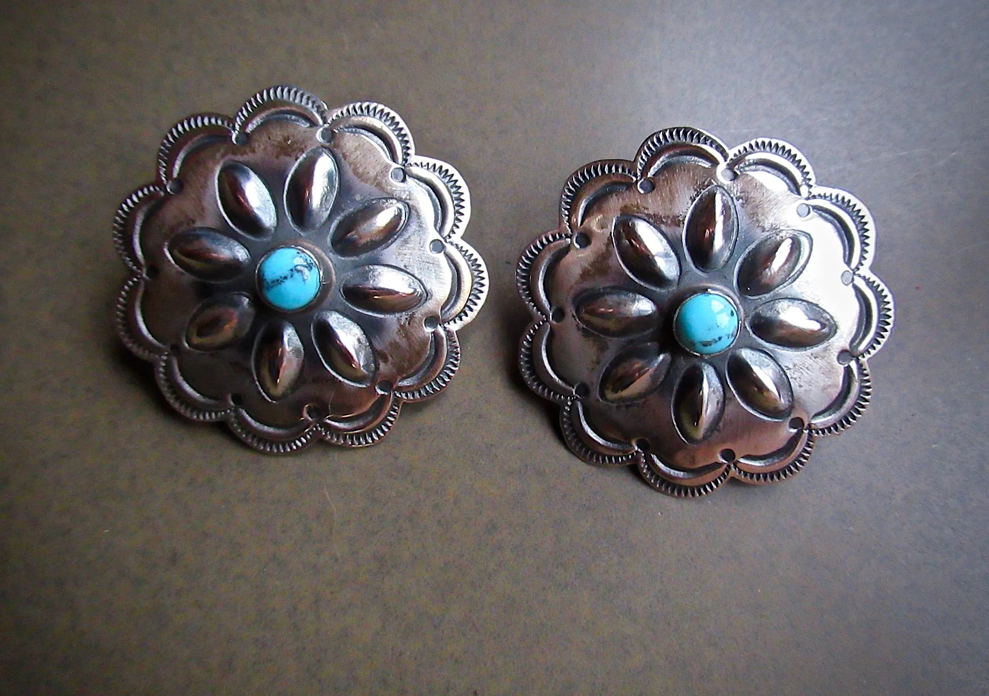 Contemporary Navajo Concha Earrings with Turquoise