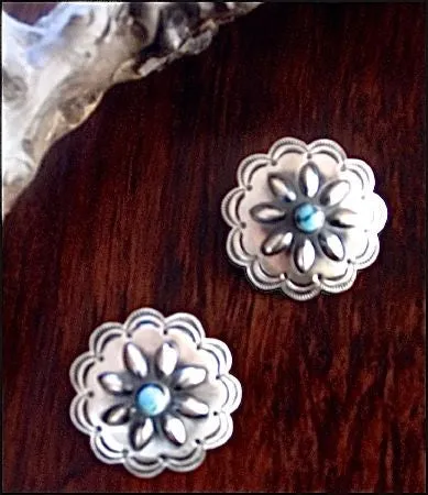 Contemporary Navajo Concha Earrings with Turquoise