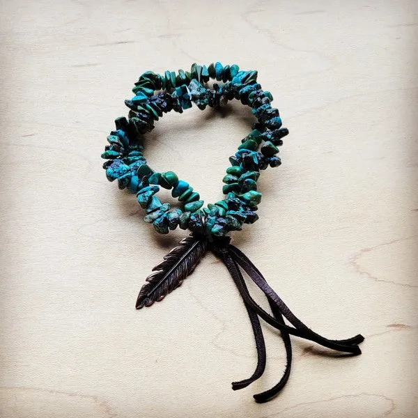 Copper Cross Natural Turquoise Stretch Bracelet w/ Feather