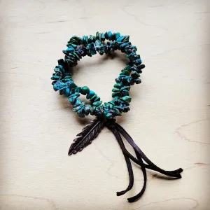 Copper Cross Natural Turquoise Stretch Bracelet w/ Feather