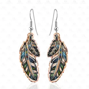 Copper Red & Green Feather Earrings Ym-108