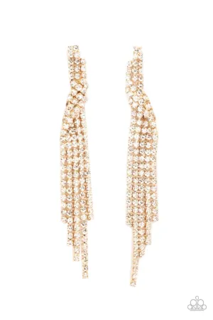 Cosmic Candescence - Gold - White Rhinestone Paparazzi Post Earrings - November 2021 Life of the Party Exclusive