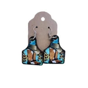 Cowboy Boot Cow Tag Wood Earrings