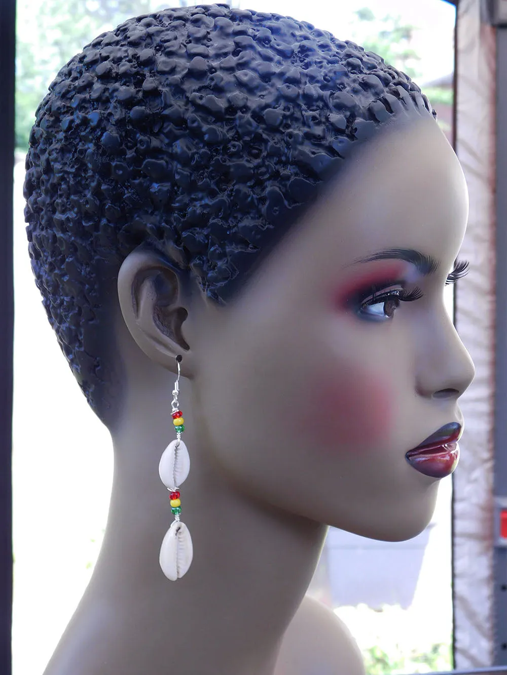 Cowrie Shell Earrings Rasta Beaded African Ethnic Jewelry