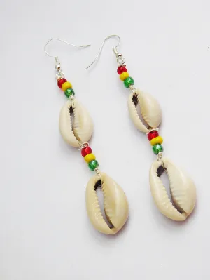 Cowrie Shell Earrings Rasta Beaded African Ethnic Jewelry