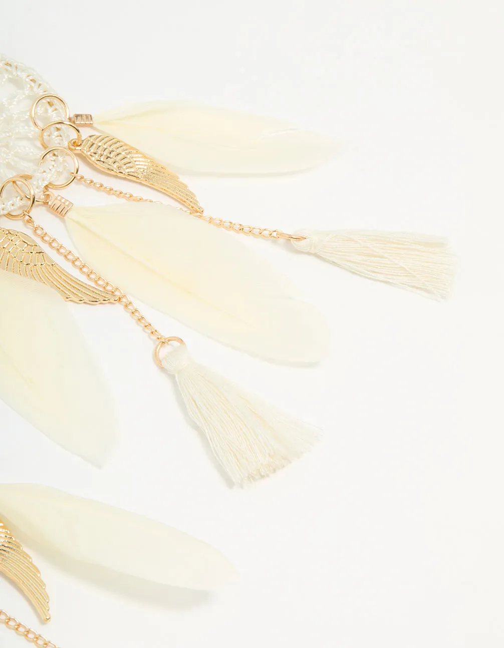 Cream & Gold Feather Dreamcatcher Drop Earrings