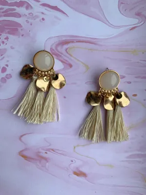 Cream and Gold 3 Drop Tassel Earring