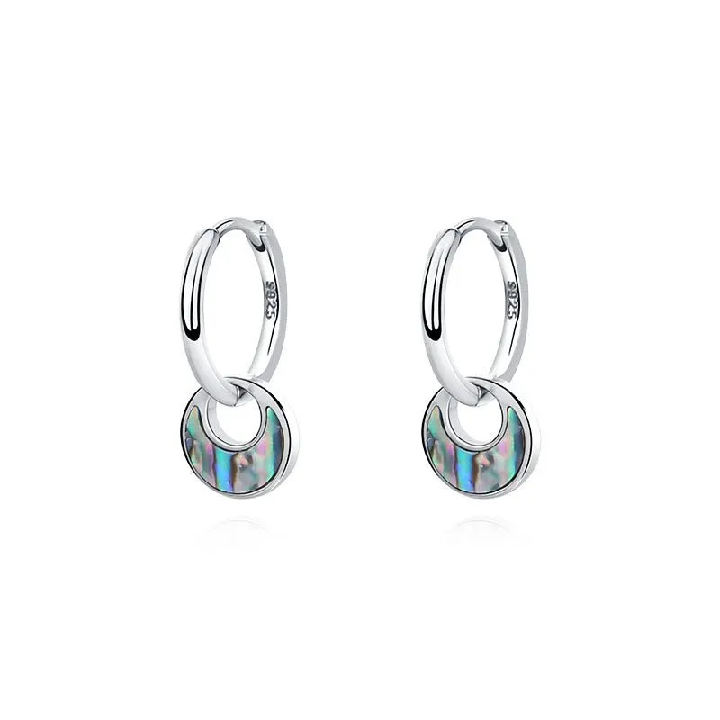 Crescent Moon Turquoise Abalone Shell Hoop Dangling Earrings