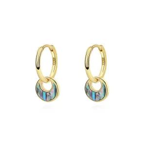 Crescent Moon Turquoise Abalone Shell Hoop Dangling Earrings