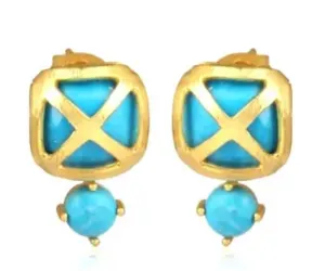 Criss Cross Turquoise Gemstone Gold Stud Earrings 1”