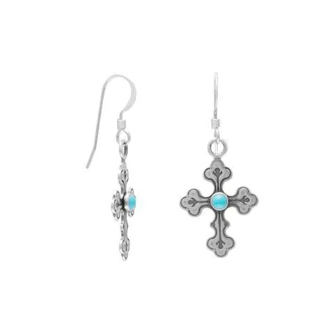 Cross Earrings with Turquoise Center