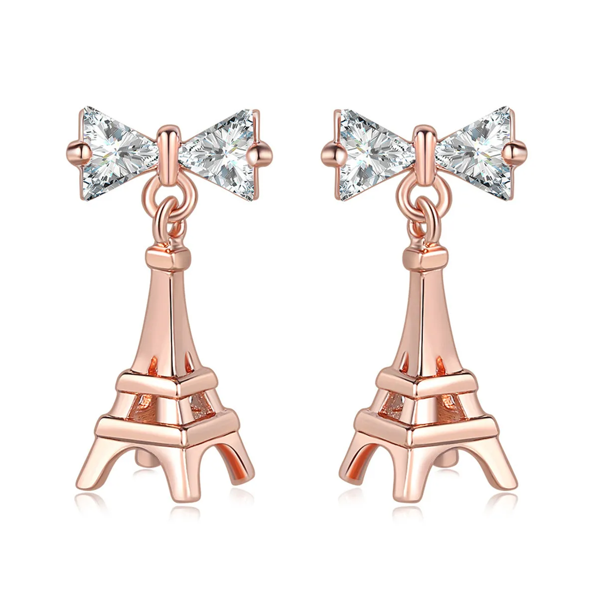 Crystal & 18K Rose Gold-Plated Eiffel Tower Drop Earrings