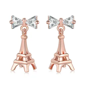 Crystal & 18K Rose Gold-Plated Eiffel Tower Drop Earrings