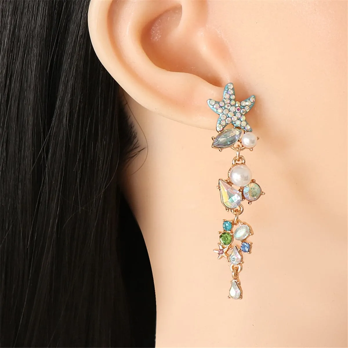 Crystal & Cubic Zirconia Starfish Drop Earrings