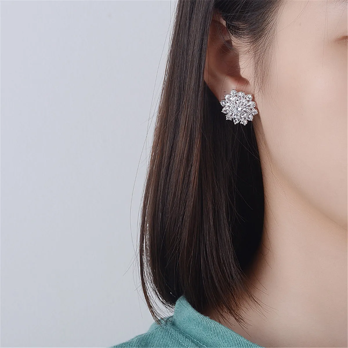 Crystal & Silver-Plated Flower Stud Earrings