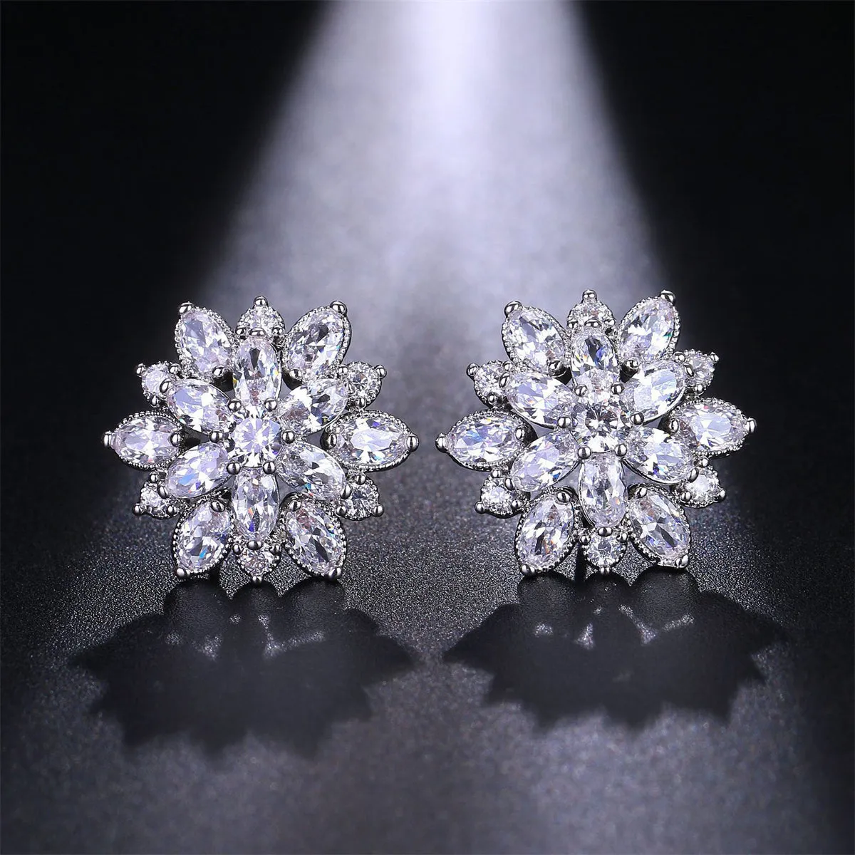 Crystal & Silver-Plated Flower Stud Earrings