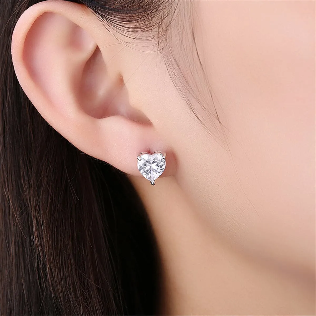 Crystal & Silver-Plated Heart Stud Earrings