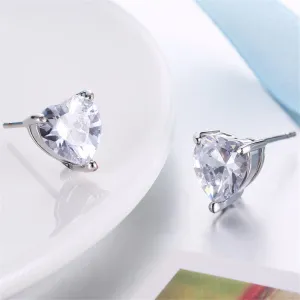 Crystal & Silver-Plated Heart Stud Earrings