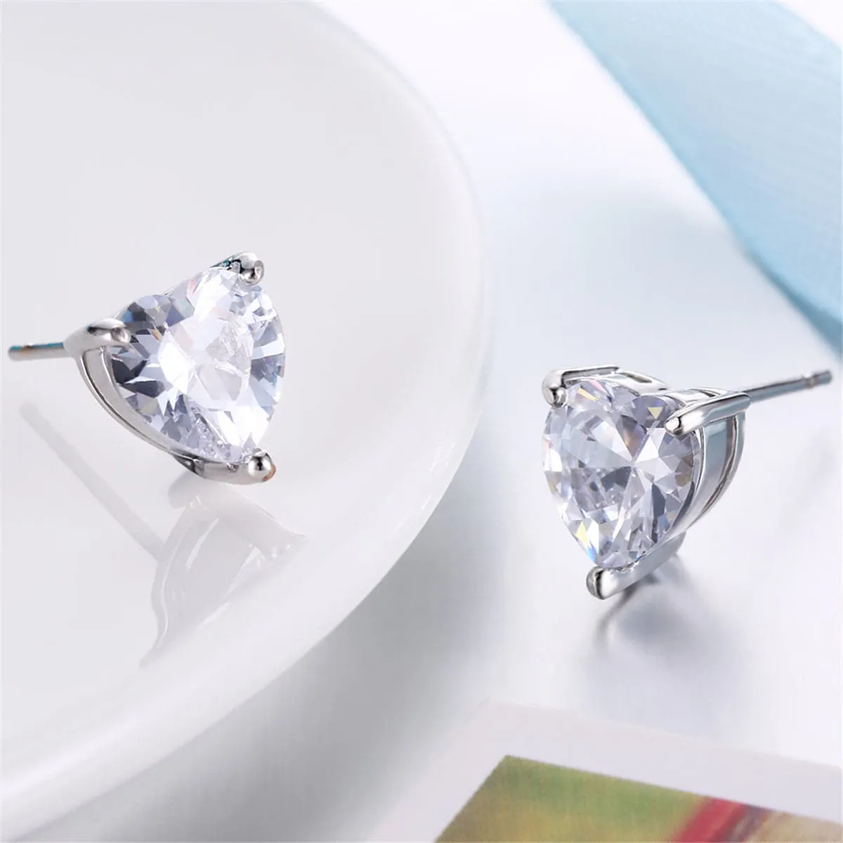 Crystal & Silver-Plated Heart Stud Earrings