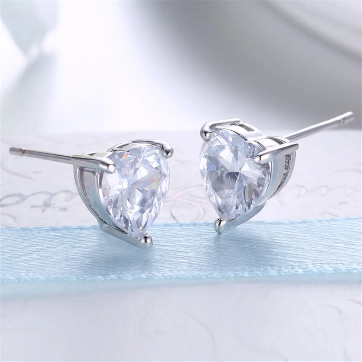 Crystal & Silver-Plated Heart Stud Earrings