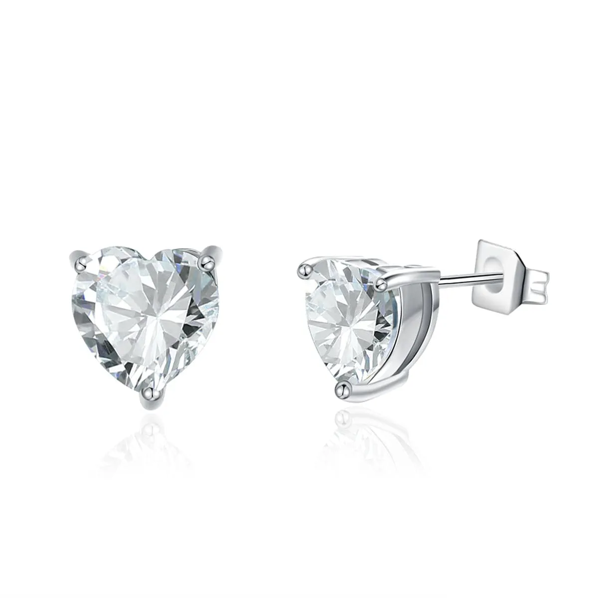 Crystal & Silver-Plated Heart Stud Earrings