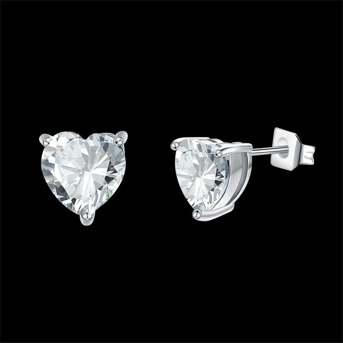 Crystal & Silver-Plated Heart Stud Earrings
