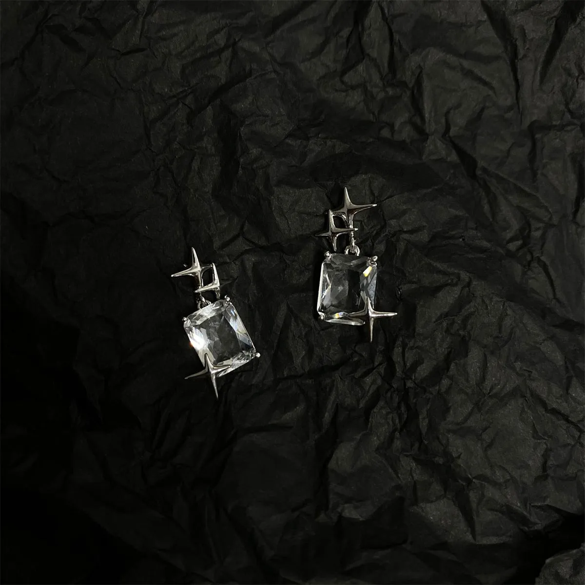 Crystal & Silver-Plated Star Cluster Drop Earrings