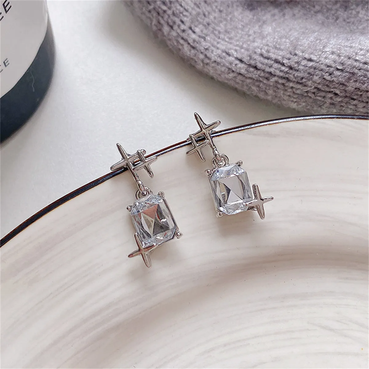 Crystal & Silver-Plated Star Cluster Drop Earrings