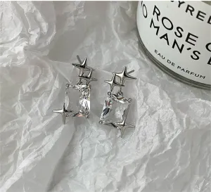 Crystal & Silver-Plated Star Cluster Drop Earrings