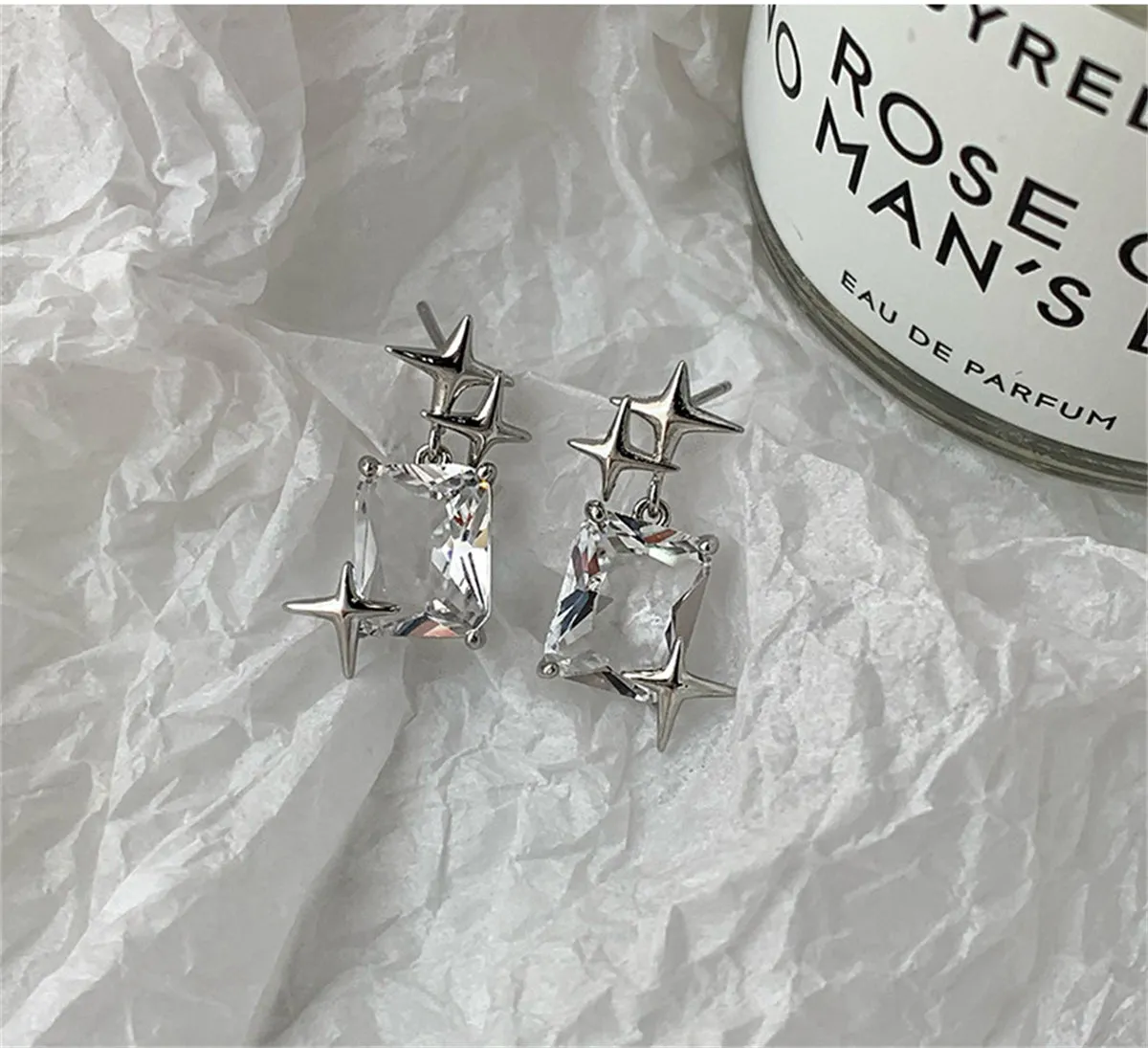 Crystal & Silver-Plated Star Cluster Drop Earrings