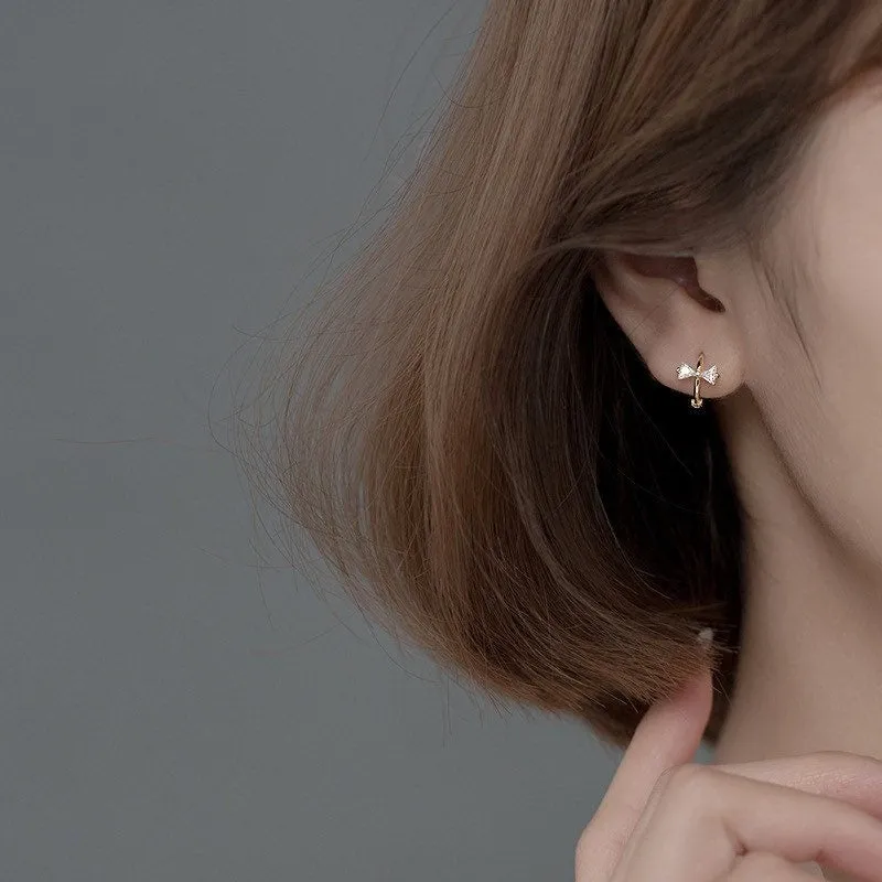 Crystal Bow Huggie Hoop Earrings-SH032