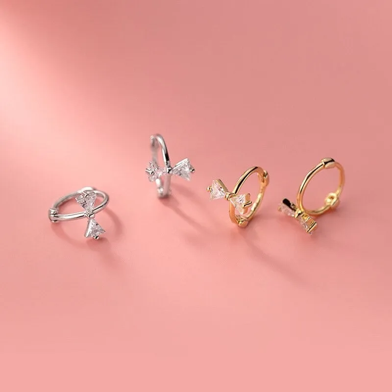Crystal Bow Huggie Hoop Earrings-SH032