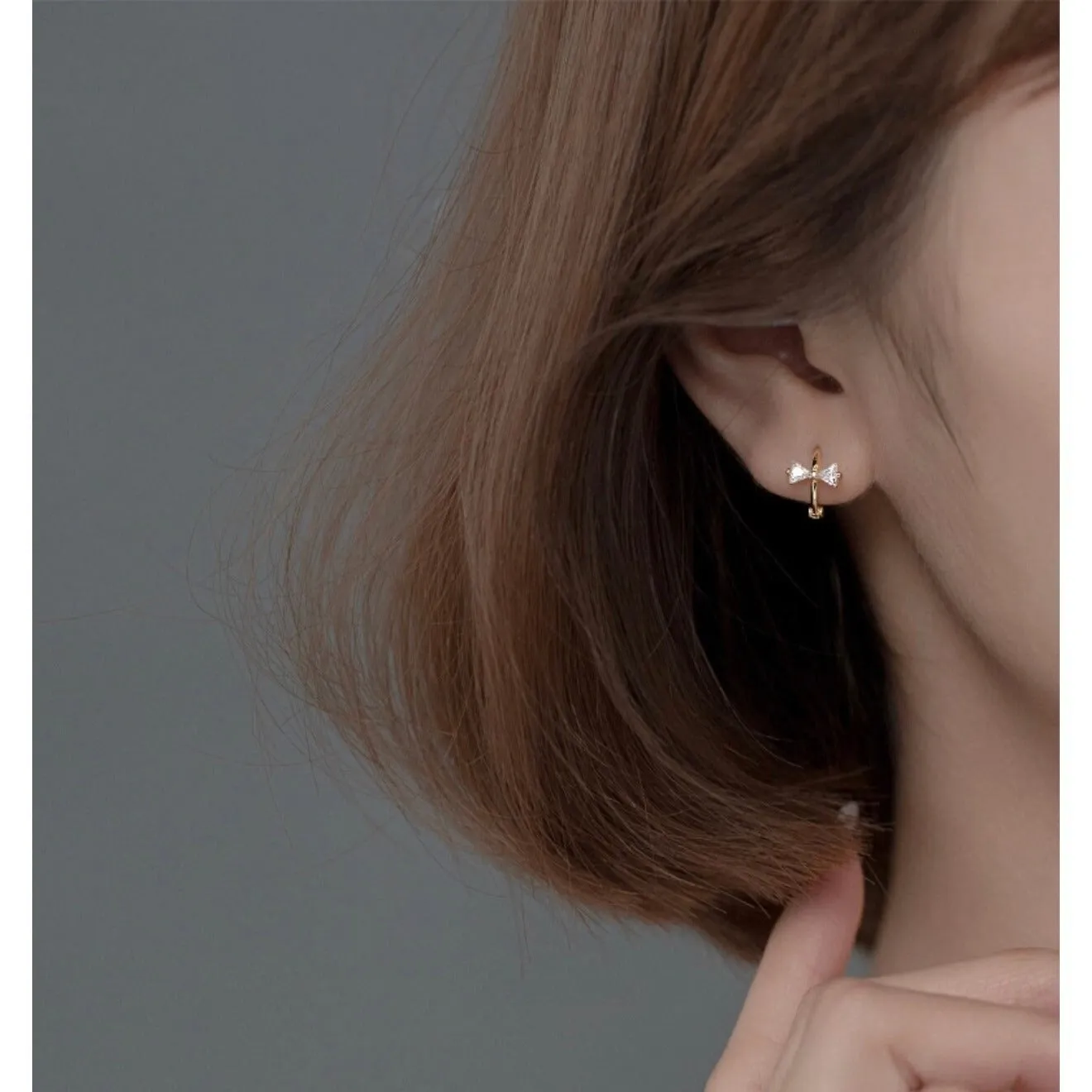 Crystal Bow Huggie Hoop Earrings-SH032