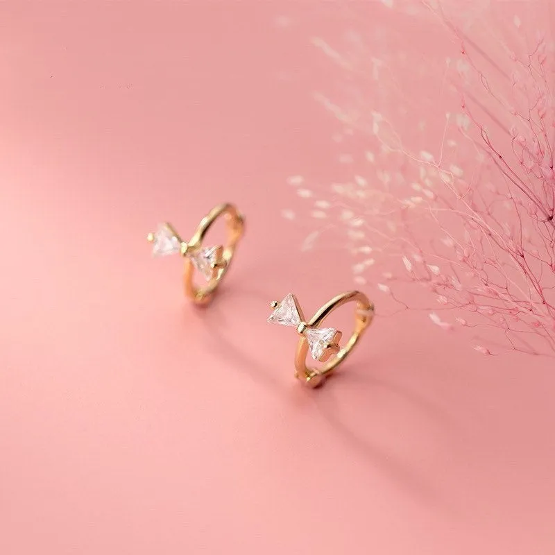 Crystal Bow Huggie Hoop Earrings-SH032