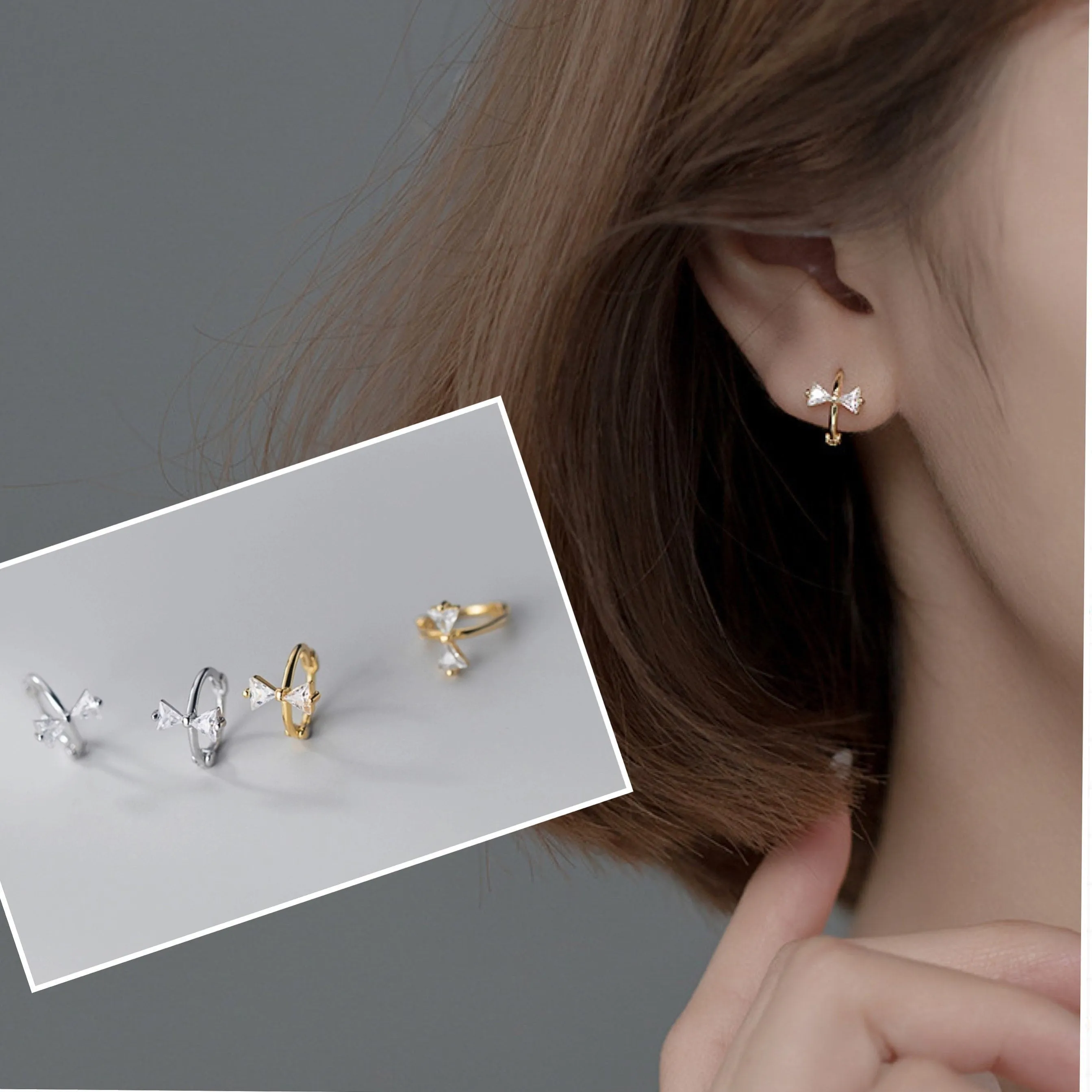 Crystal Bow Huggie Hoop Earrings-SH032