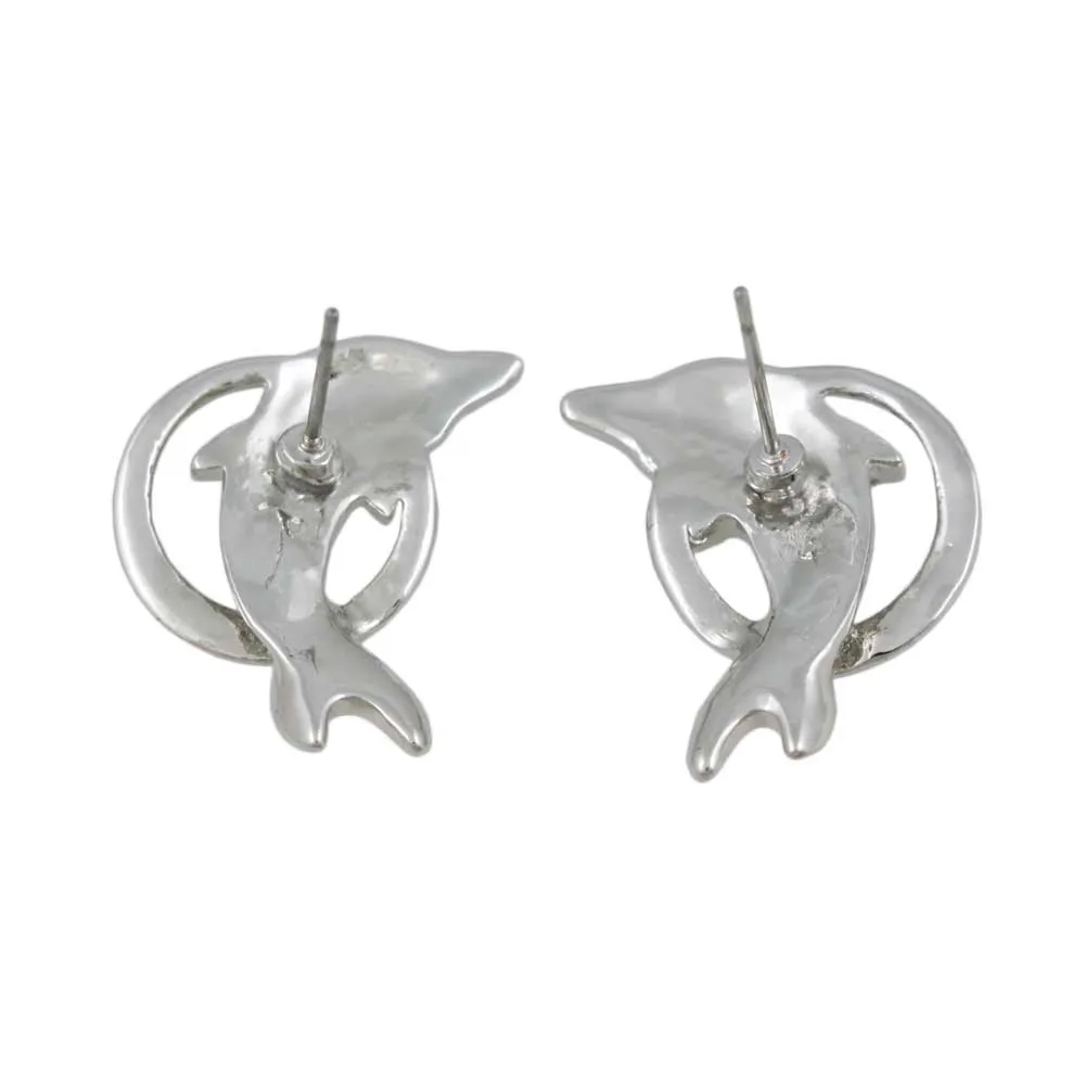 Crystal Dolphin Jumping Through Hoop Pierced Earring - REC148