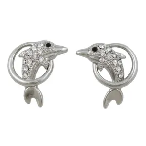 Crystal Dolphin Jumping Through Hoop Pierced Earring - REC148