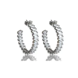 Crystal Hoop Earrings with Emerald Cut AAA  Cubic Zirconia