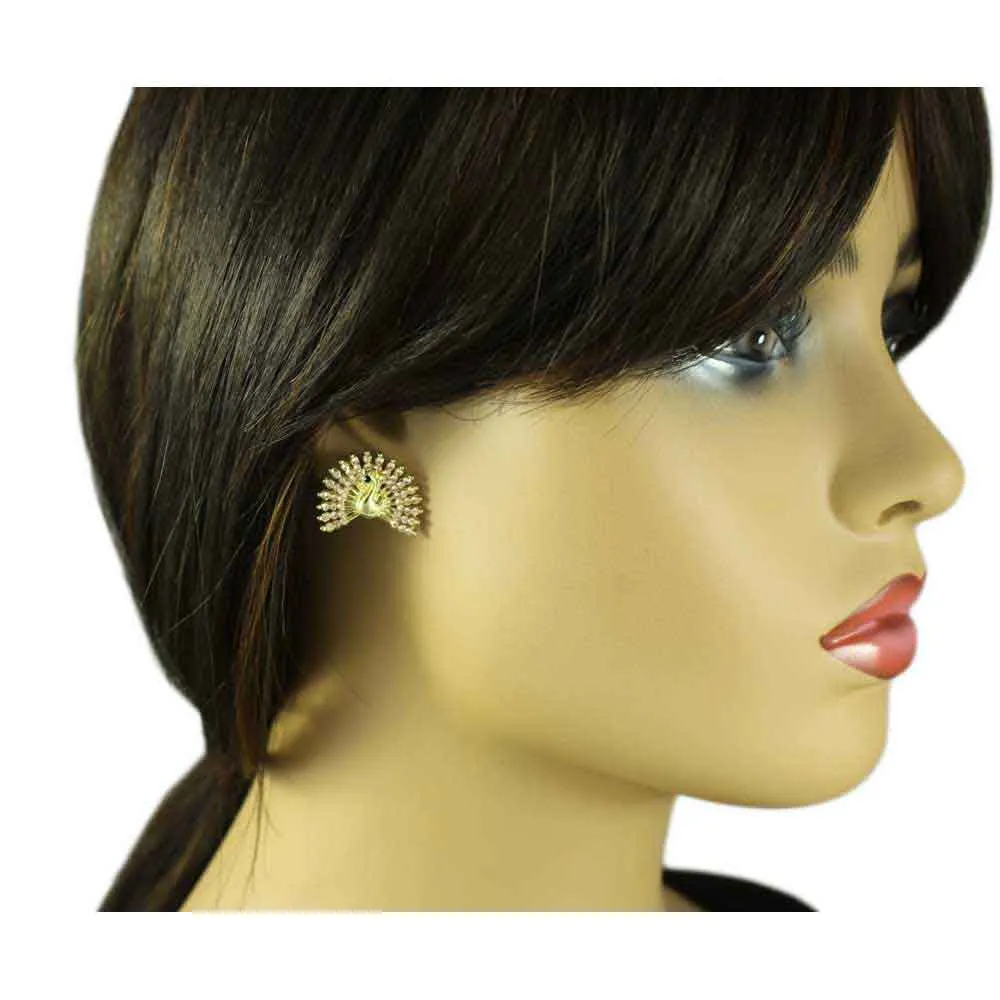 Crystal Peacock with Fanned Tail Pierced Earring - REC580