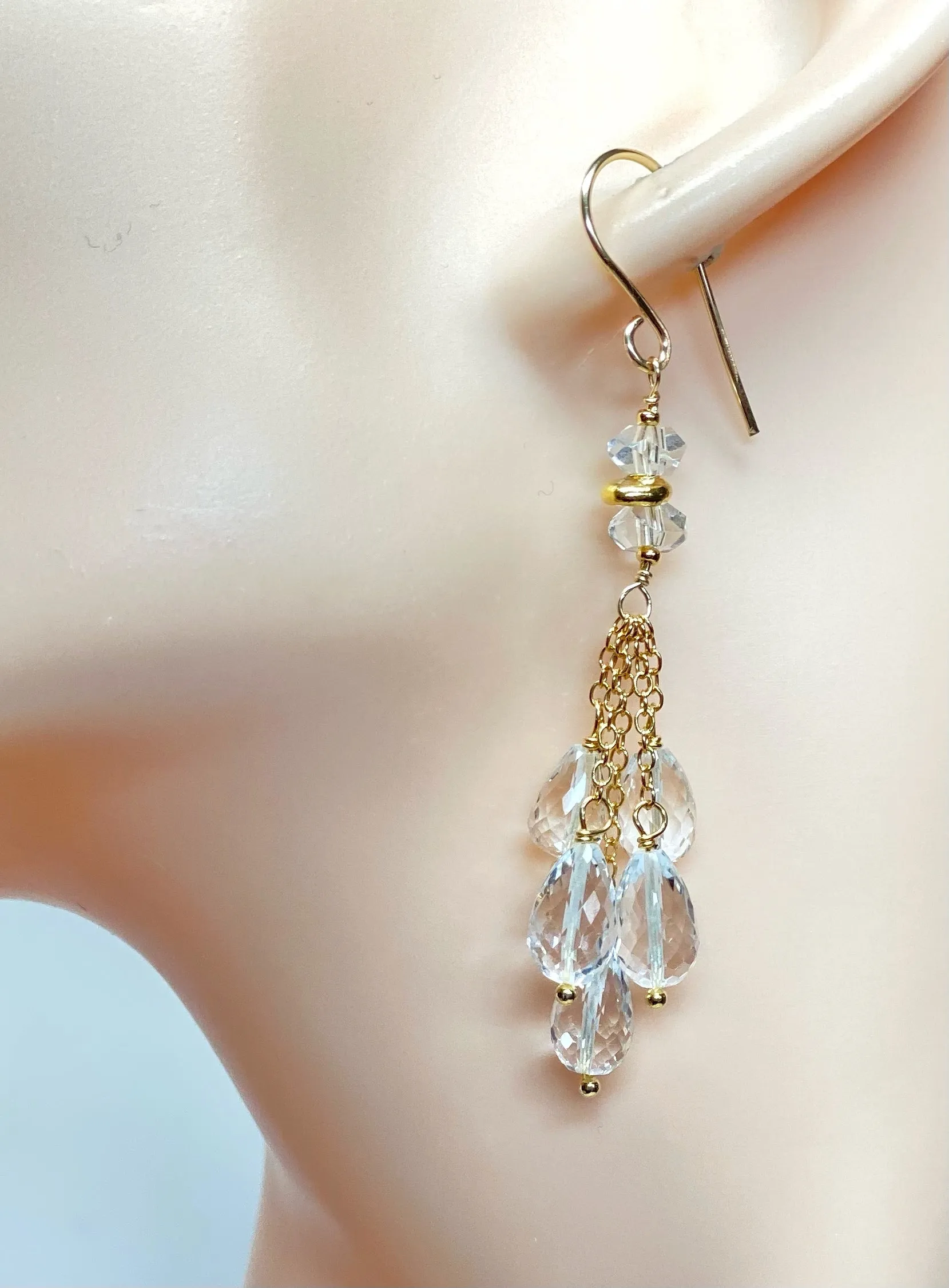 Crystal Quartz Tassel Earrings, Gold Fill