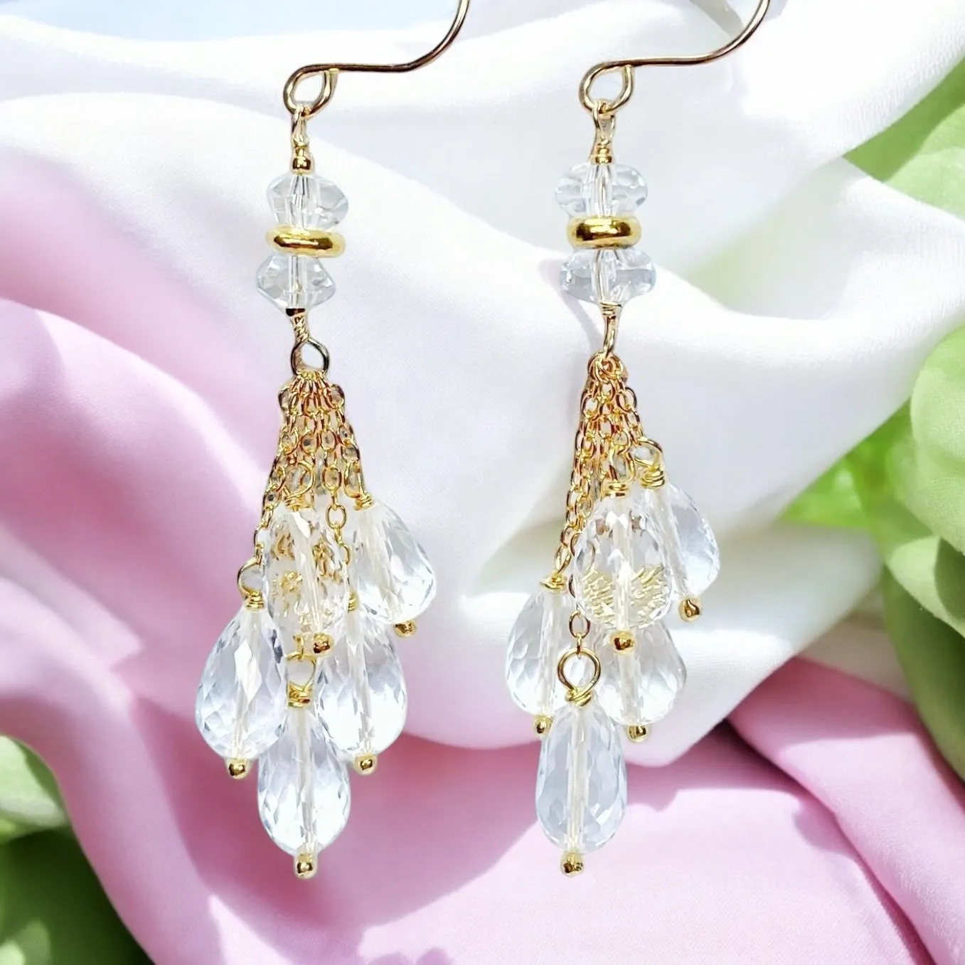 Crystal Quartz Tassel Earrings, Gold Fill