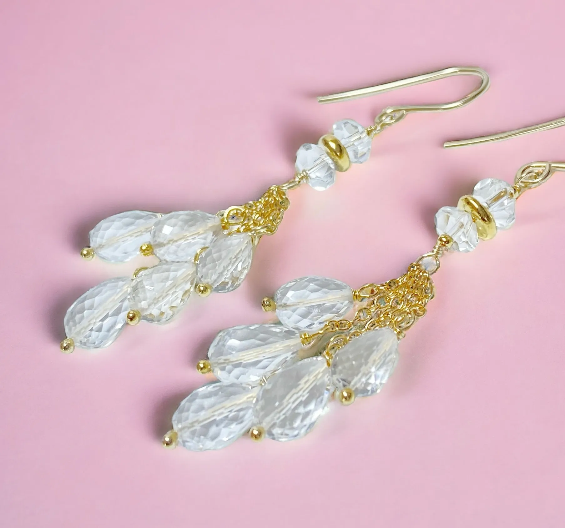 Crystal Quartz Tassel Earrings, Gold Fill